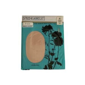 1970s NIP Springcrest Sheer Beige Seamless Mesh StitchAll Nylon Stockings Sz 10